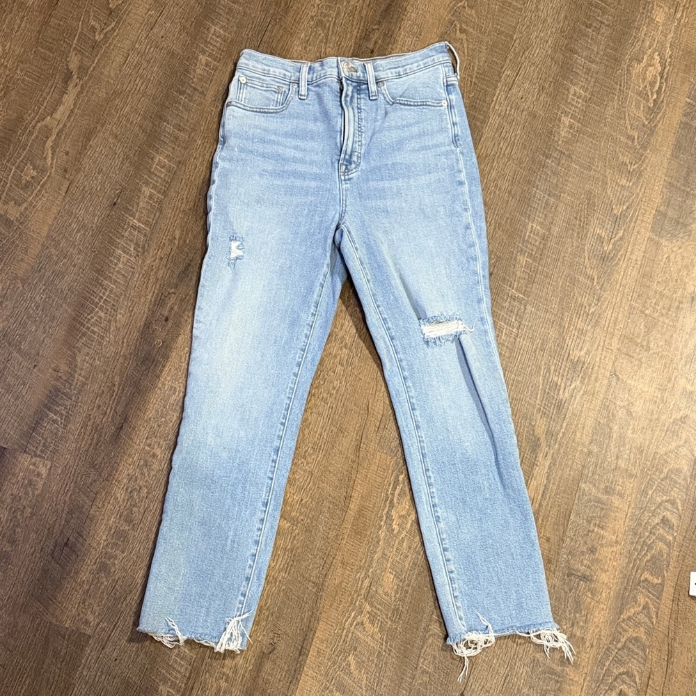 Madewell Perfect Vintage High Rise Straight Jeans Light Wash Raw Hem